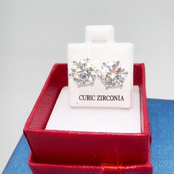 Elegant 925 Sterling Silver Cubic Zirconia Stud Earrings – 3 CT*2 5A Brand New - Picture 4 of 7